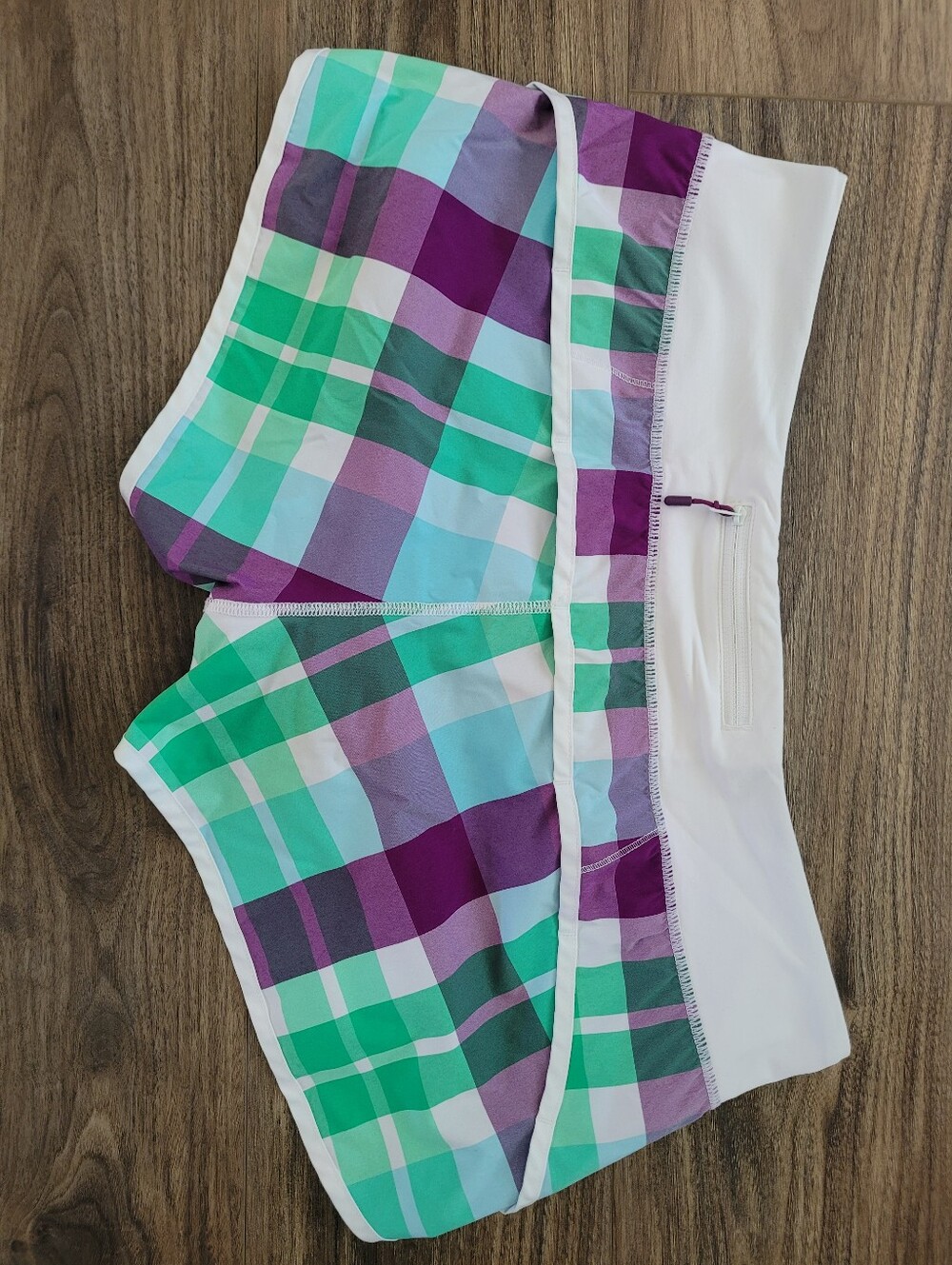 Lululemon Women’s Plaid Athletic Shorts - White Waistband, Green & Purple